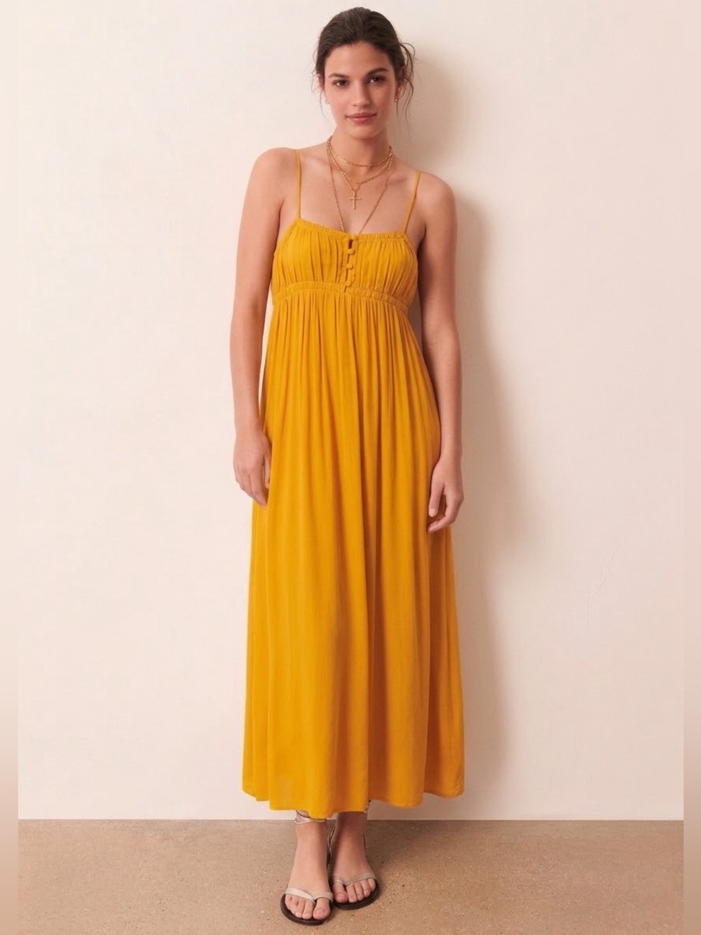 ba&sh Velma Strappy Maxi Long Dress in Mustard Yellow Size 3/Large